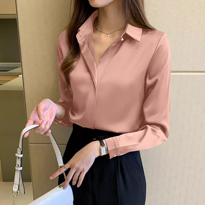 Silk Shirts Women White Shirt Women Long Sleeve Shirts Blouse Satin Silk Blouse Ladies Tops 2023 Fashion Solid Woman Clothing