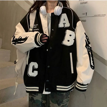 Deeptown Vintage Bomber Jacket Women Harajuku Fashion College Uniform Varsity Baseball Jackets Female Oversized Y2k Streetwear