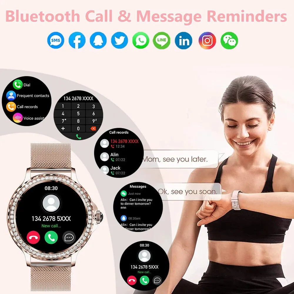 AliExpress Collection MELANDA Rosegold Smart Watch For Lady Bluetooth Call 100+Sports Mode Fitness Women Smartwatch DIY Dials