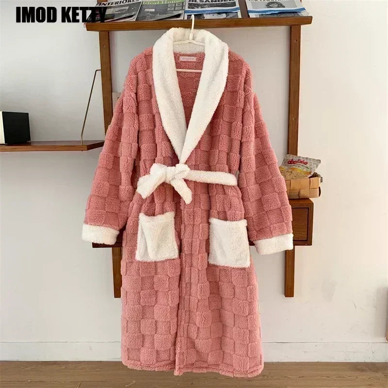 Soft Comfortable Pyjamas Women Autumn Winter Night Robe Coral Velvet Nightgown Plus Thick Bathrobe Flannel Nightdress Home Wear