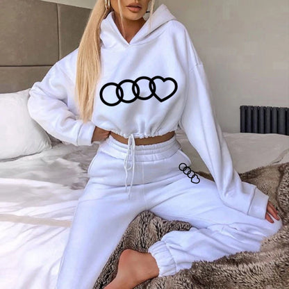 Women Hooded Sweatshirt Drawstring Short Top+Sports Pants 2-Piece Set 2023 New Autumn Winter Fashion Casual Gym Tracksuit Outfit