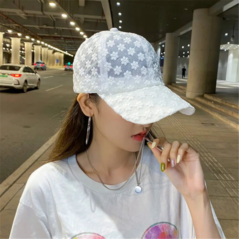 Lace Hat Women Thin Baseball  Summer Sunscreen Sun  Hollow Breathable  Cap Sweet