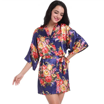 Women Floral Kimono Robe Satin Bridal Dressing Gown Bride Bridesmaid Robes Sleepwear