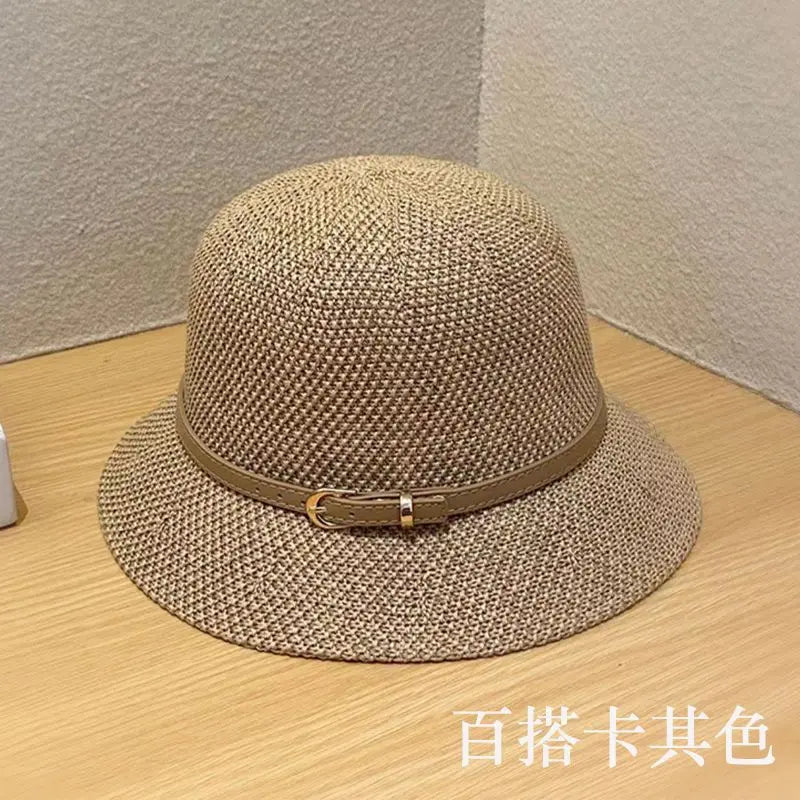 New Women's Sun Hat Simple Linen Breathable Refreshing Hat Summer Travel Sunscreen Sun Ribbon Decoration Foldable Straw Hat Gift