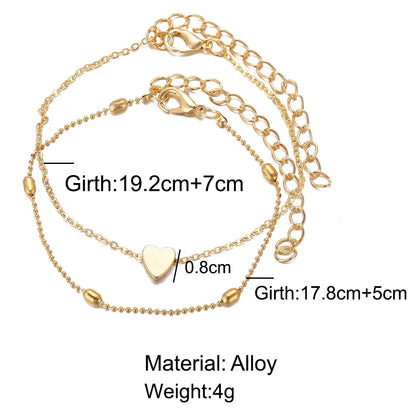 Vintage Fashion Simple Heart Female Anklets Silver Color Beaded Chain Foot Bracelet on Leg Ankle Anklet for Women Charms Jewelry