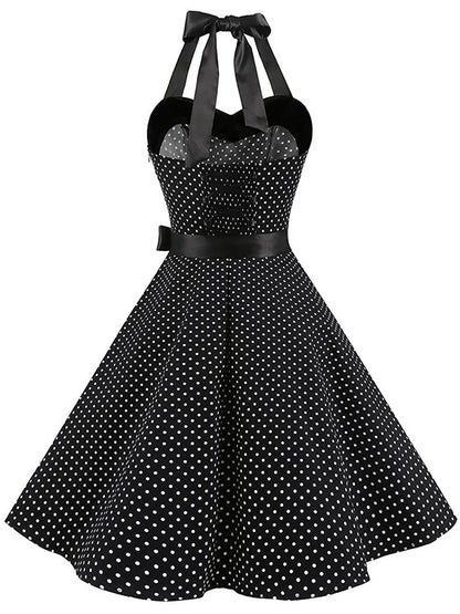 Women Polka Dot Print Summer Dress Sexy Retro White Halter Vintage Dress Robe Femme Pin Up Rockabilly Party Dress