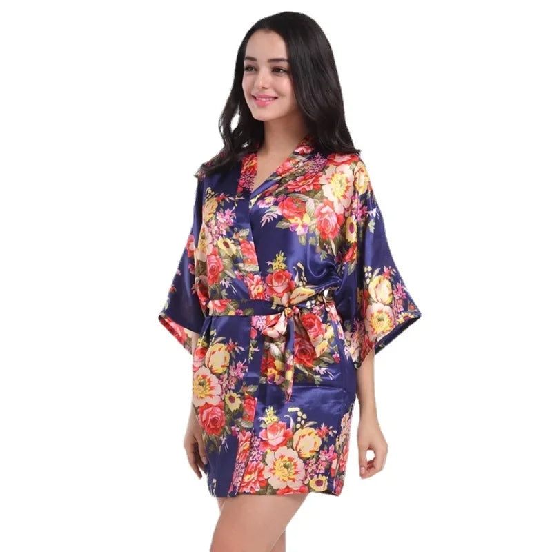 Women Floral Kimono Robe Satin Bridal Dressing Gown Bride Bridesmaid Robes Sleepwear