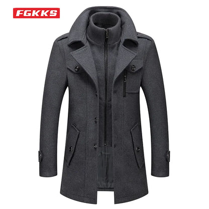 FGKKS 2022 Men's Winter Wool Coat a Winter New Cashmere Plus Cotton Thickening Warm Coat High Quality Design Wool Coat Men