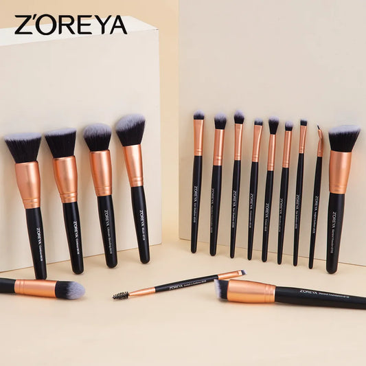 ZOREYA Professional Luxury Makeup Brushes Set, 15Pcs Eyeshadow Foundation Contour Lip  Premium Synthetic Kabuki Brush