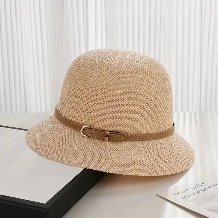 New Women's Sun Hat Simple Linen Breathable Refreshing Hat Summer Travel Sunscreen Sun Ribbon Decoration Foldable Straw Hat Gift