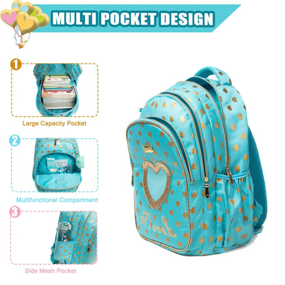 School Backpacks for Girls Backpack with Lunch Bag Pencil Case Elementary Primary Backpack for Teen Girls