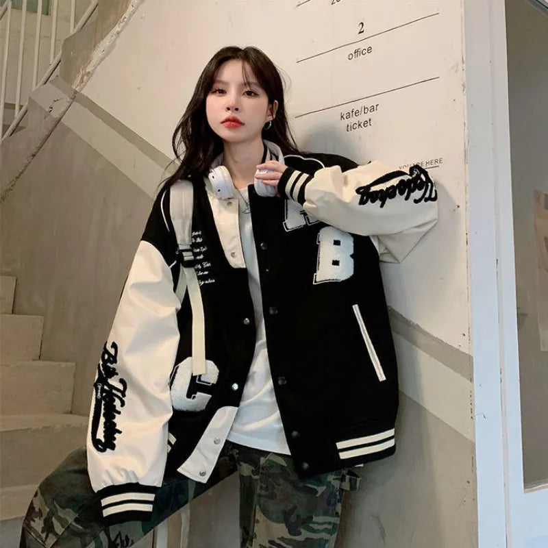 Deeptown Vintage Bomber Jacket Women Harajuku Fashion College Uniform Varsity Baseball Jackets Female Oversized Y2k Streetwear