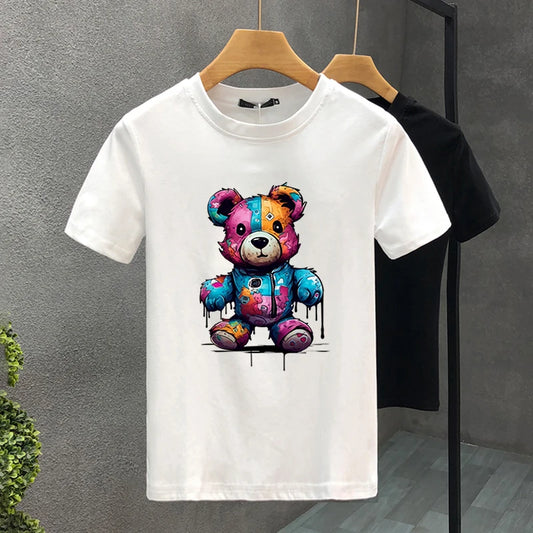 2023 New For Men's T-shirt High Quality 100% Cotton Colours Bear Printing Summer Casual Cool Loose O-Neck T-Shirt Male Tops 2yk