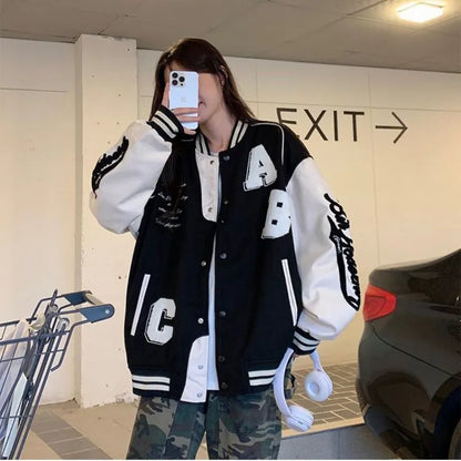 Deeptown Vintage Bomber Jacket Women Harajuku Fashion College Uniform Varsity Baseball Jackets Female Oversized Y2k Streetwear