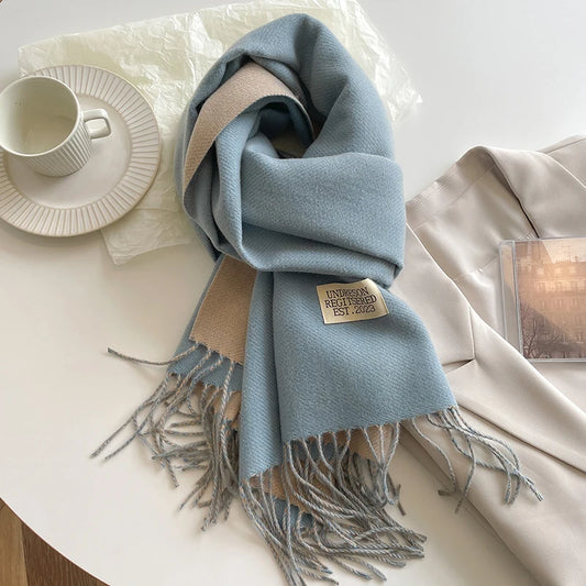 2023 New Fashion Cashmere Scarf Warm Winter for Women Korean Style Knitted Solid Color Double Sided Wraps Neckerchief