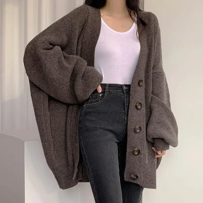 Woman Sweater Cardigan autumn/winter Loose Knitting Korean Style Lantern Sleeve Solid Color woman's Clothing Dropshipping RZ1267