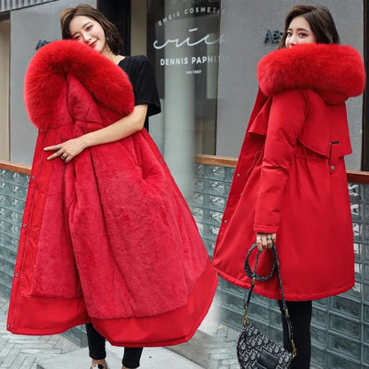 Winter Jacket 2023 New Women Parka Clothes Long Coat Wool Liner Hooded Jacket Fur Collar Thick Warm Snow Wear Padded Parka