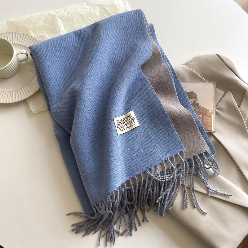 2023 New Fashion Cashmere Scarf Warm Winter for Women Korean Style Knitted Solid Color Double Sided Wraps Neckerchief