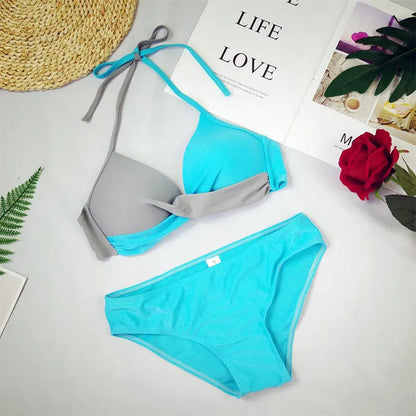 New Sexy Solid Bikini Women V-neck Swimwear Two Pieces Swimsuit Female Low Waist Bikini Set Brazilian Bathing Suit Bathers