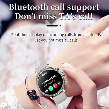 Round Women Bluetooth Call Smart Watch  Full Touch Screen Sport Fitness Tracker Waterproof Women Smartwatch Men for Android IOS