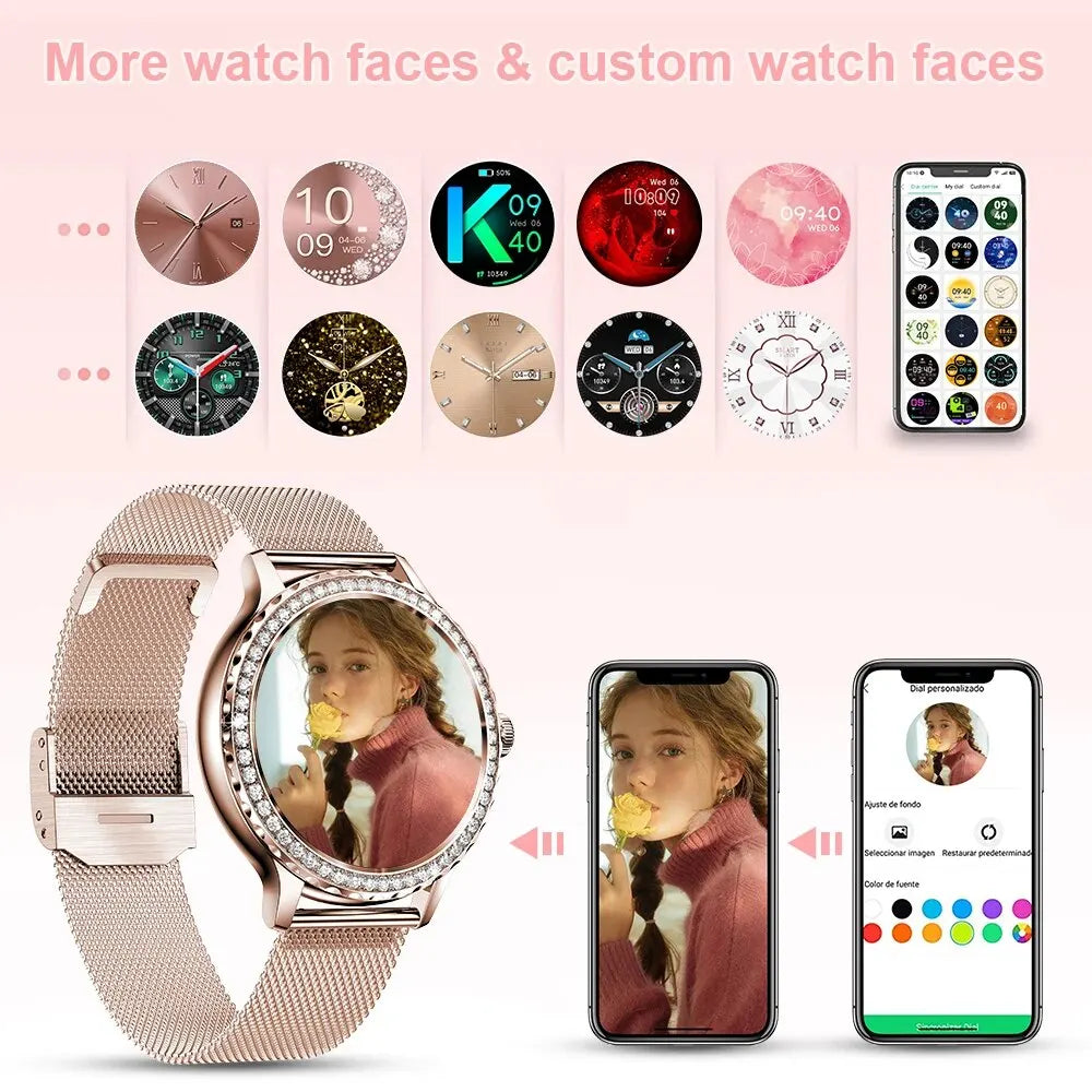 AliExpress Collection MELANDA Rosegold Smart Watch For Lady Bluetooth Call 100+Sports Mode Fitness Women Smartwatch DIY Dials