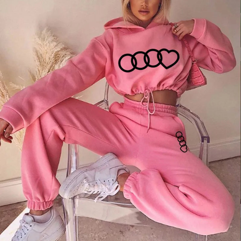 Women Hooded Sweatshirt Drawstring Short Top+Sports Pants 2-Piece Set 2023 New Autumn Winter Fashion Casual Gym Tracksuit Outfit