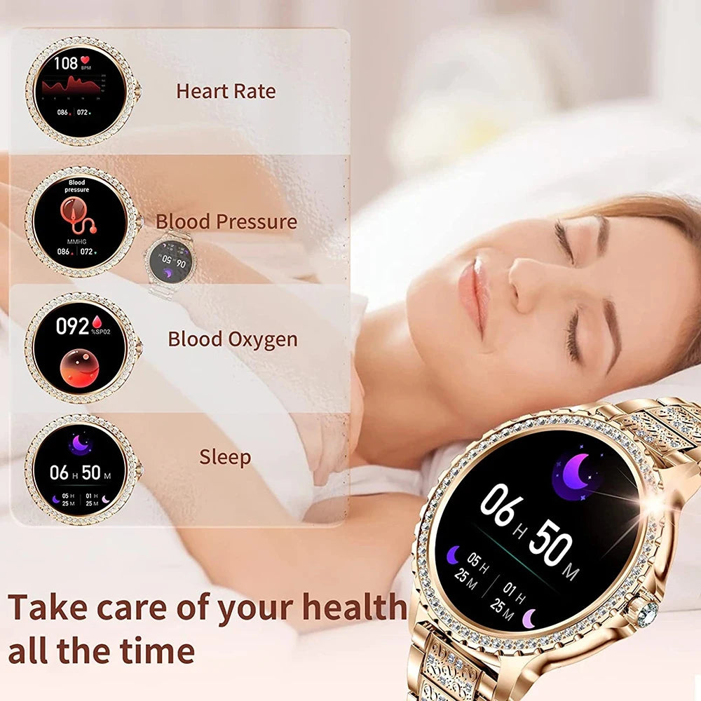 ChiBear Fashion Women Smart Watch True Blood Oxygen 1.32Inch 360*360 HD Screen Diamond Bracelet Bluetooth Call Smartwatch Ladies