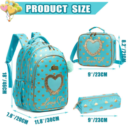 School Backpacks for Girls Backpack with Lunch Bag Pencil Case Elementary Primary Backpack for Teen Girls