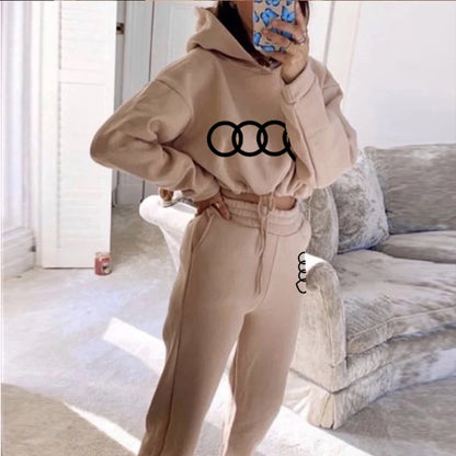 Women Hooded Sweatshirt Drawstring Short Top+Sports Pants 2-Piece Set 2023 New Autumn Winter Fashion Casual Gym Tracksuit Outfit