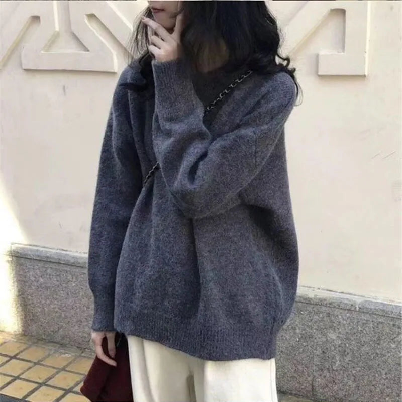 Gidyq Women Korean Knitted Sweater Autumn Fashion Female All Match Loose Jumper Streetwear Casual Student Pullover Tops New