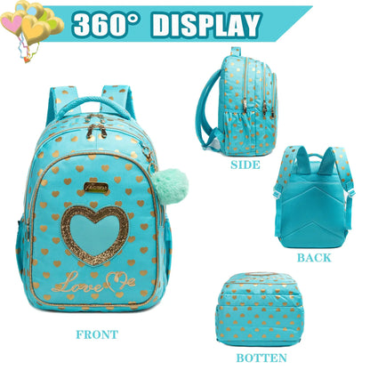 School Backpacks for Girls Backpack with Lunch Bag Pencil Case Elementary Primary Backpack for Teen Girls