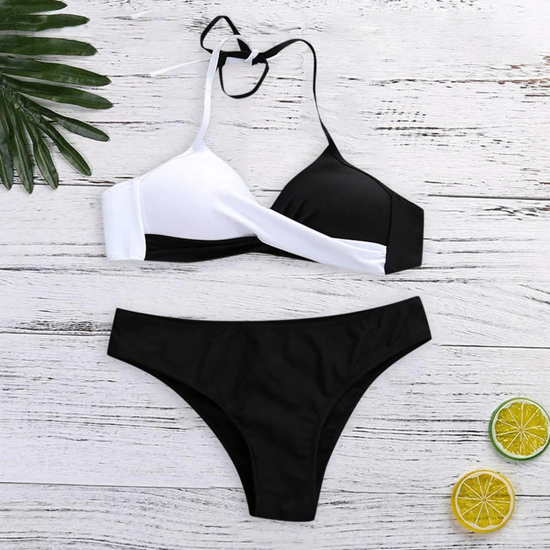 New Sexy Solid Bikini Women V-neck Swimwear Two Pieces Swimsuit Female Low Waist Bikini Set Brazilian Bathing Suit Bathers