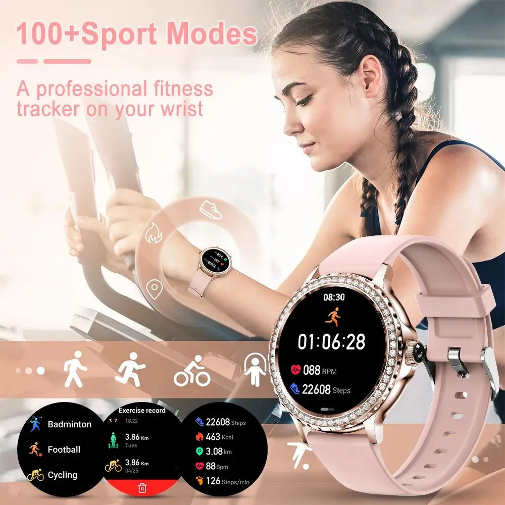 AliExpress Collection MELANDA Rosegold Smart Watch For Lady Bluetooth Call 100+Sports Mode Fitness Women Smartwatch DIY Dials