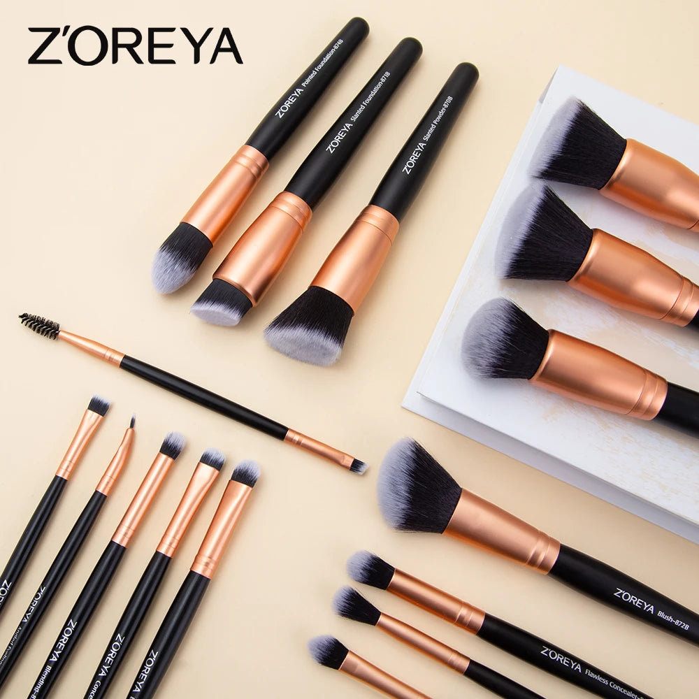 ZOREYA Professional Luxury Makeup Brushes Set, 15Pcs Eyeshadow Foundation Contour Lip  Premium Synthetic Kabuki Brush