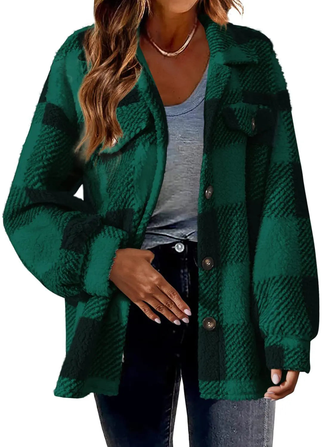 2023 Autumn and Winter Women's New Fashion Loose Casual Pocket Plaid Lamb Fleece Jacket Button Plush Comfortable Versatile Coat