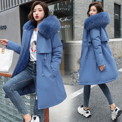 Winter Jacket 2023 New Women Parka Clothes Long Coat Wool Liner Hooded Jacket Fur Collar Thick Warm Snow Wear Padded Parka