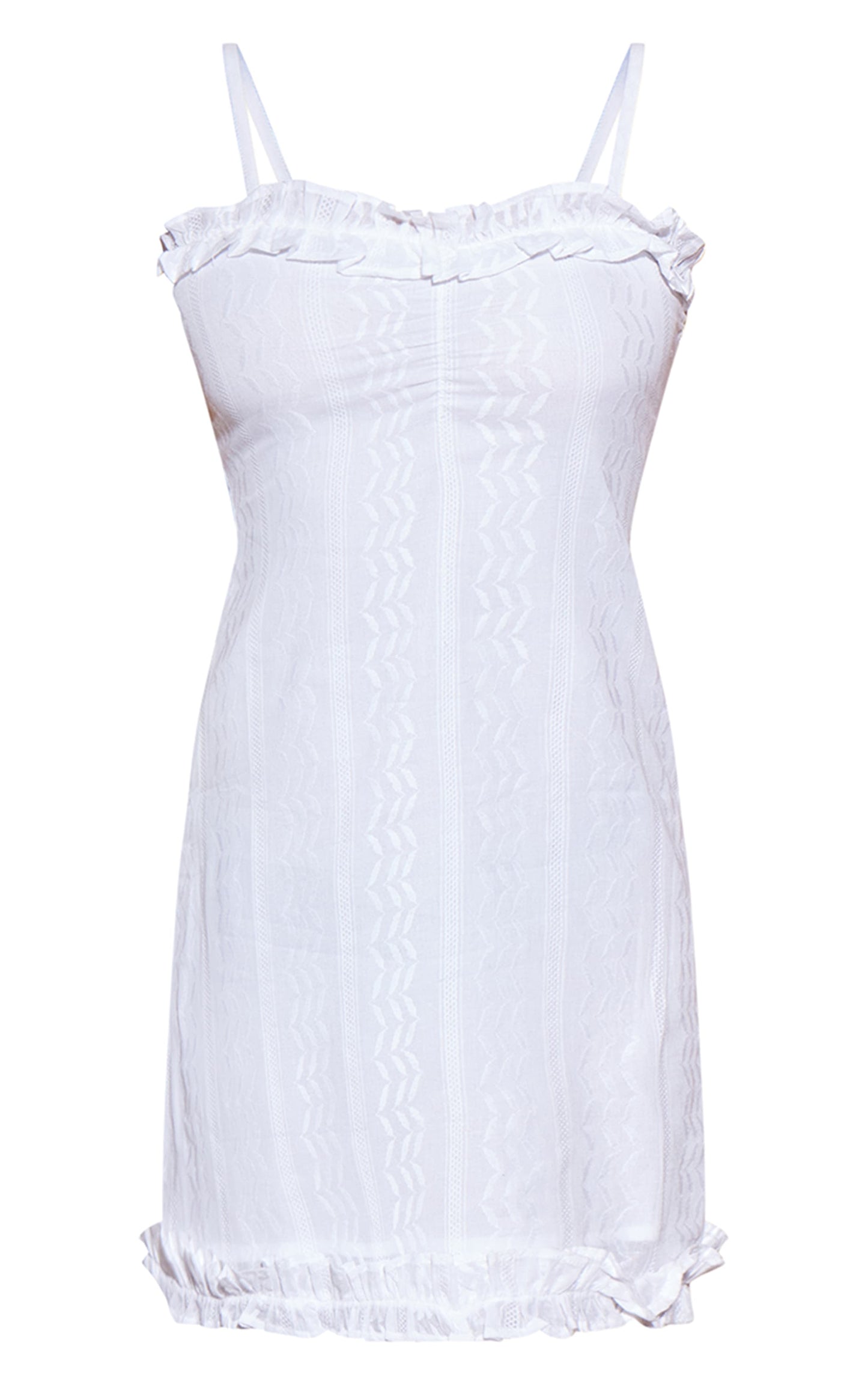 Next Day Delivery Before 10pm  Light Blue Textured Cotton Frill Detail Shift Dress
