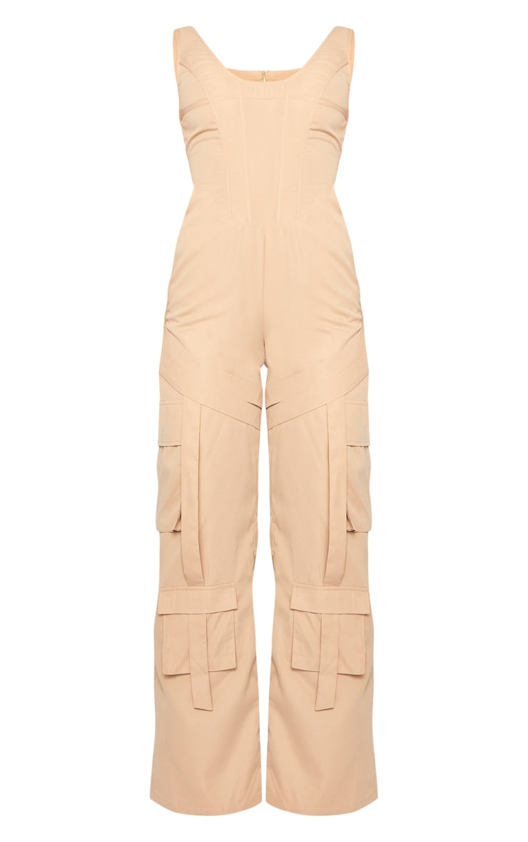 Next Day Delivery Before 10 PM Stone Corset Utility Jumpsuit: Stay Chic and Powerful