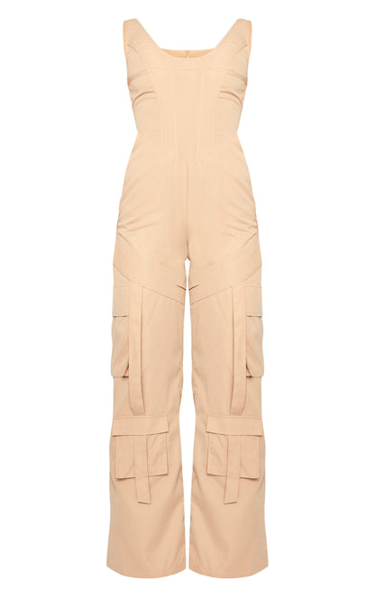 Next Day Delivery Before 10 PM Stone Corset Utility Jumpsuit: Stay Chic and Powerful