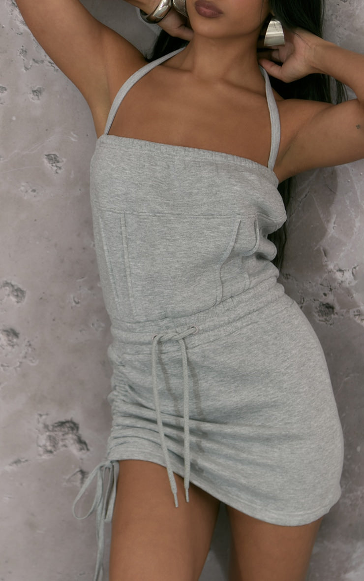 Grey Marl Sweat Ruched Bodycon Dress Next Day Delivery Before 10 pm