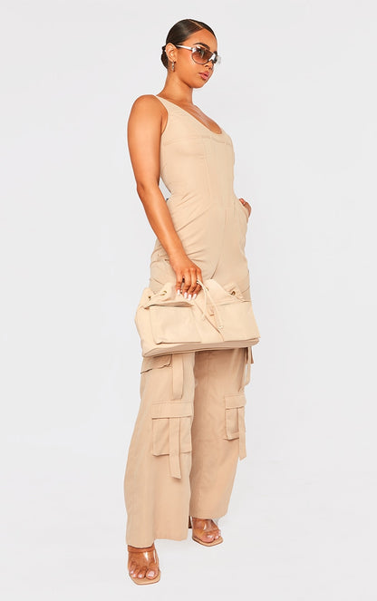 Next Day Delivery Before 10 PM Stone Corset Utility Jumpsuit: Stay Chic and Powerful