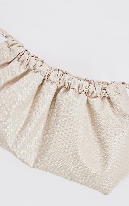 Next Day Delivery Before 10 PM Cream Weave Slouchy Drawstring Clutch Bag - Effortlessly Chic