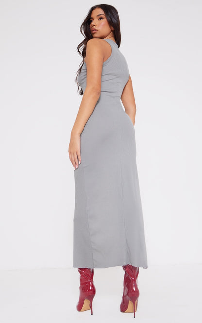 Next Day Delivery Before 10 PM Chocolate Fine Rib Racer Neck Maxi Dress