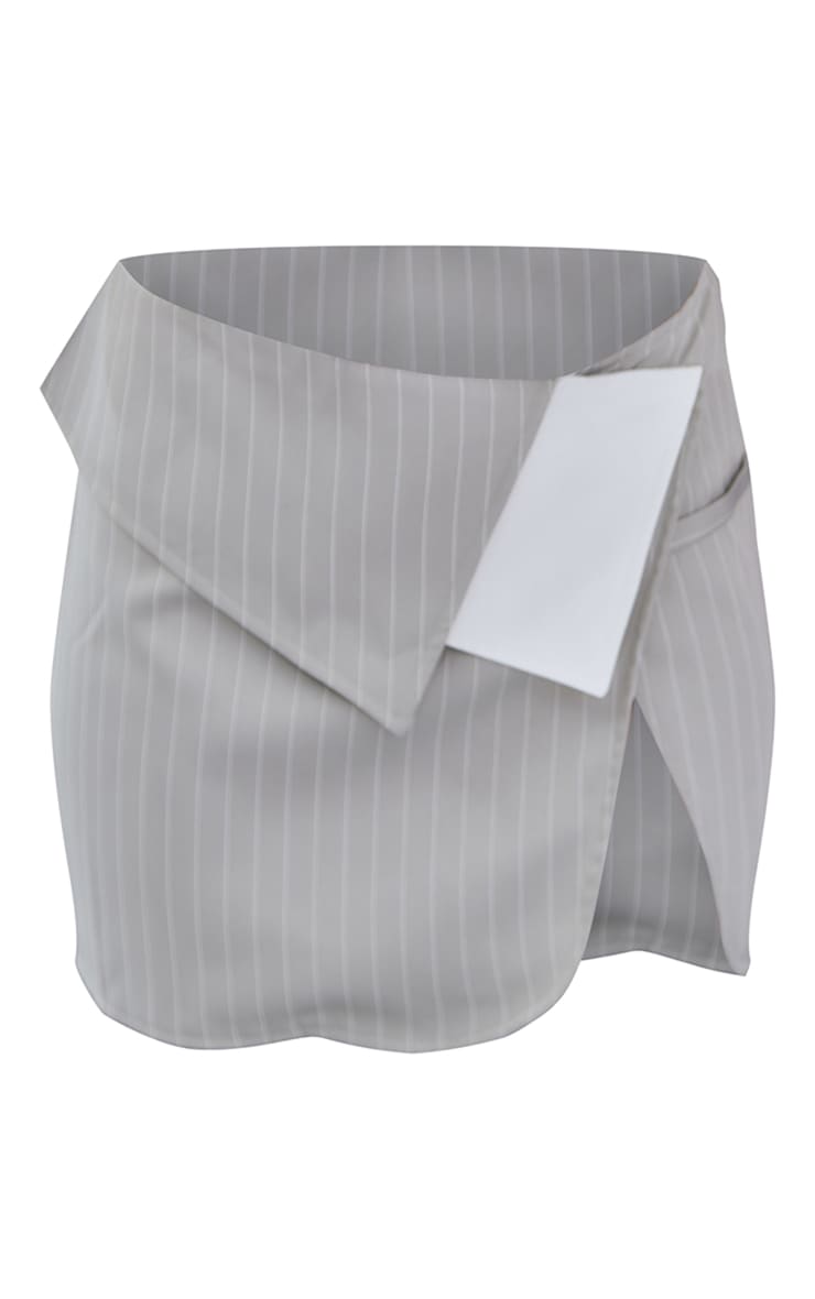 Light Grey Pinstripe Foldover Split Mini Skirt Next Day Delivery Before 10 PM