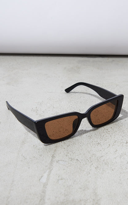 Next Day Delivery Before 10pm Black Tinted Lens Flared Rectangular Frame Sunglasses