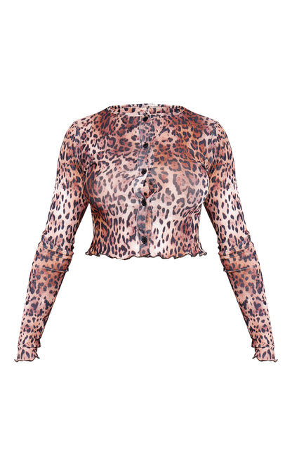 Next Day Delivery Before 10pm Brown Leopard Print Textured Jersey Button Front Top