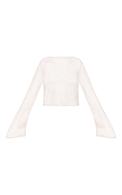 Next Day Delivery Before 10pm White Wide Fishnet Long Sleeve Long Top