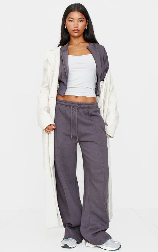 Charcoal Seam Detail Wide Leg Joggers Next Day Delivery