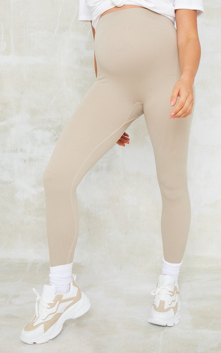 Next Day Delivery Before 10pm Maternity Stone Contour Rib Leggings