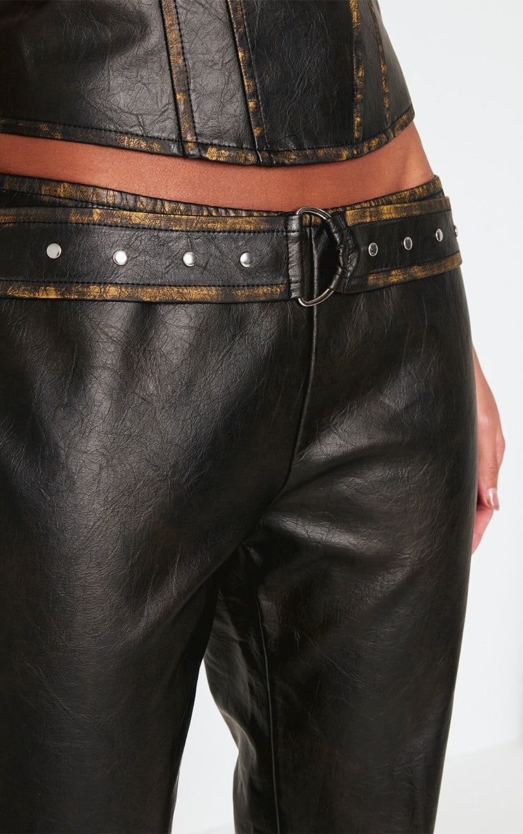 Brown Washed Faux Leather Belted Straight Leg Trouser Next Day Before 10PM